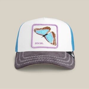 Goorin Bros. Social Butterfly Embroidered Trucker Hat - White, Blue, Gray